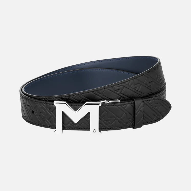 MONTBLANC M BUCKLE BLACK/BLUE 35 MM REVERSIBLE LEATHER BELT
