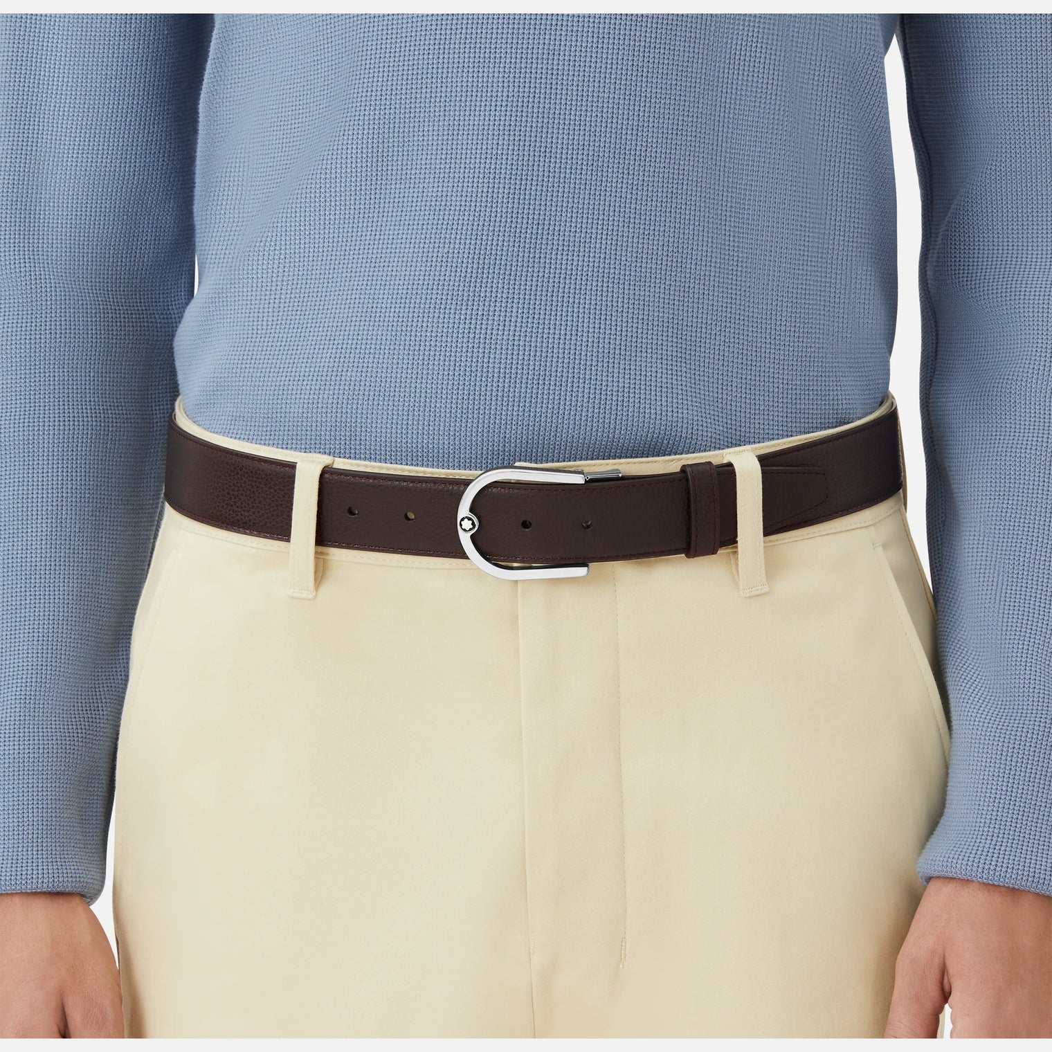 MONTBLANC HORSESHOE BUCKLE GRAINY EBONY/BLACK 35MM REVERSIBLE LEATHER BELT