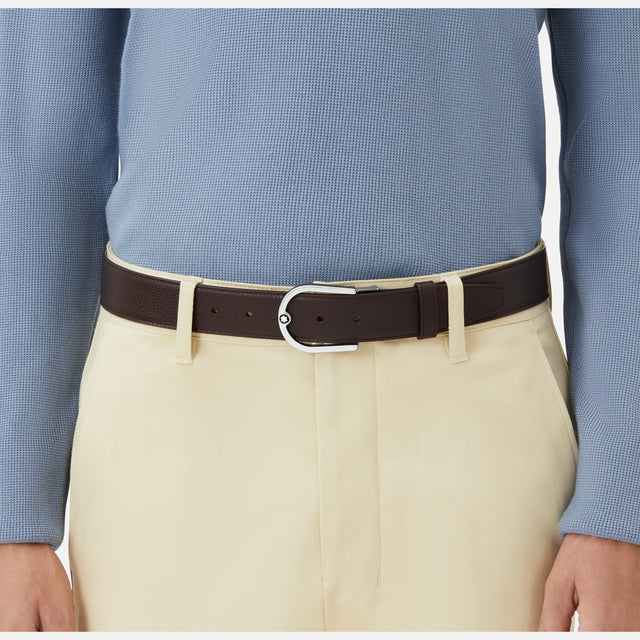 MONTBLANC HORSESHOE BUCKLE GRAINY EBONY/BLACK 35MM REVERSIBLE LEATHER BELT