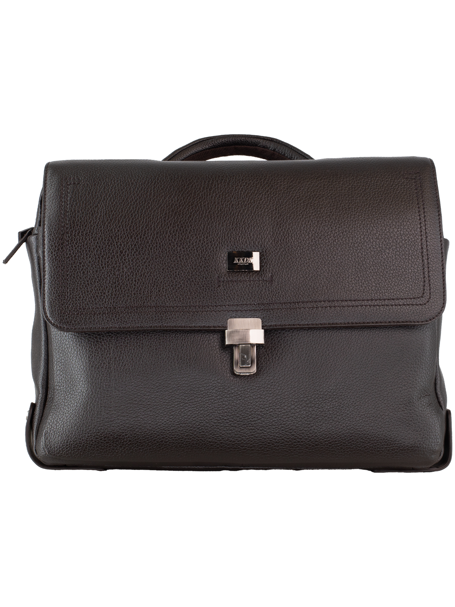 Front billede af computertaske i mørkebrun læder