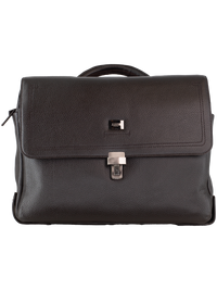 Front billede af computertaske i mørkebrun læder