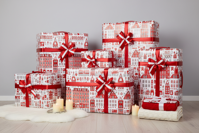 christmas wrapped large suitcases, copenhagen edition