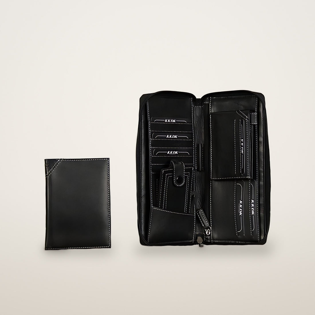 KKDK Travel wallet in black calfskin 4-in-one
