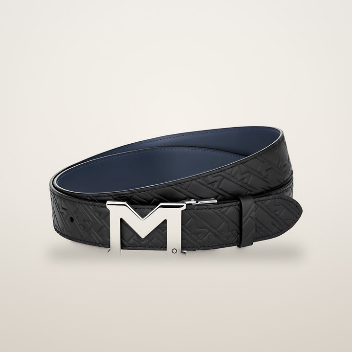 MONTBLANC M BUCKLE BLACK/BLUE 35 MM REVERSIBLE LEATHER BELT
