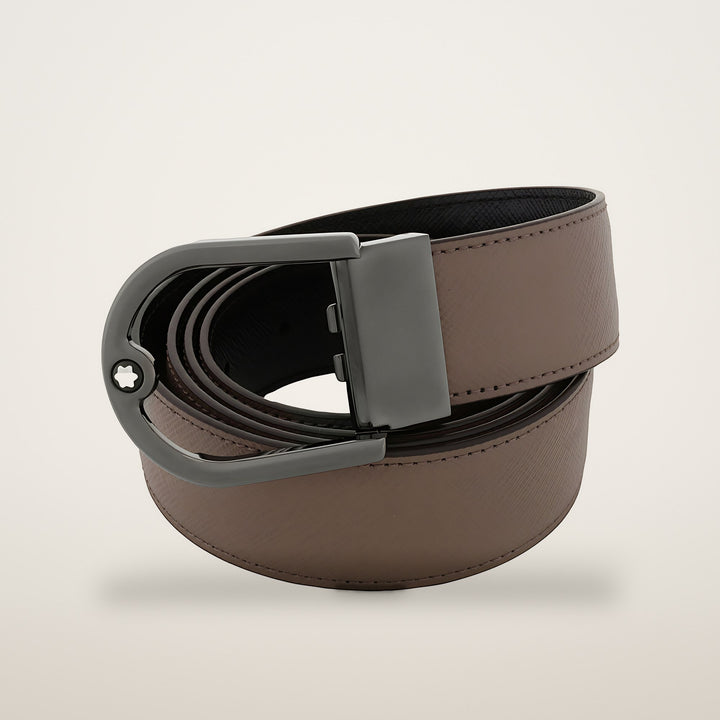 MONTBLANC HORSESHOE BUCKLE MASTIC/BLACK 35MM REVERSIBLE LEATHER BELT