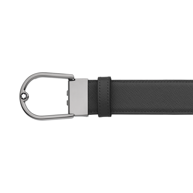 MONTBLANC HORSESHOE BUCKLE MASTIC/BLACK 35MM REVERSIBLE LEATHER BELT
