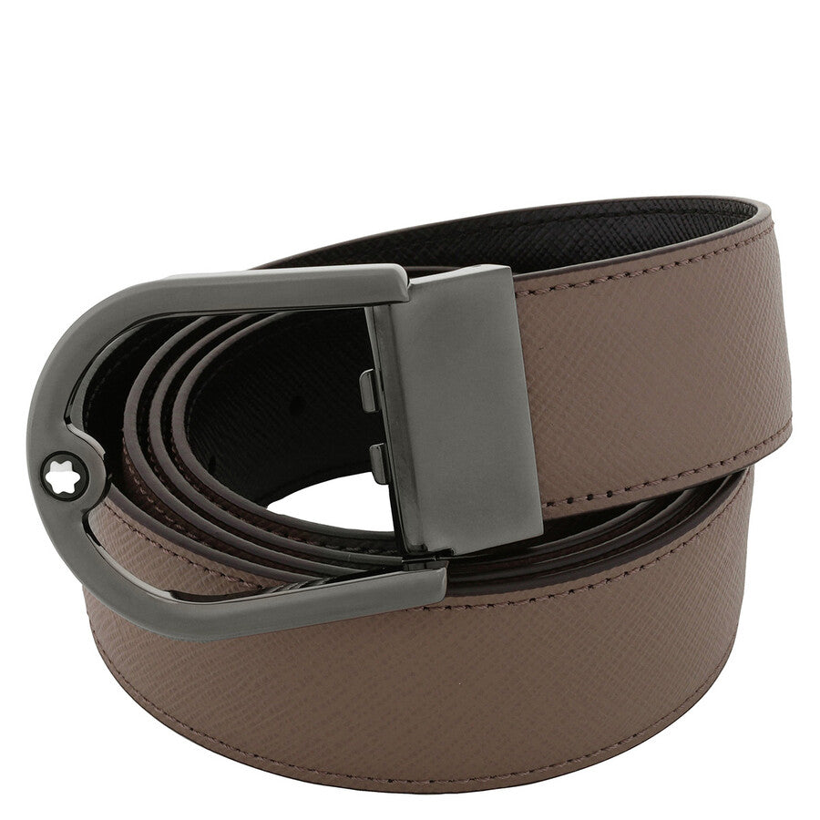 MONTBLANC HORSESHOE BUCKLE MASTIC/BLACK 35MM REVERSIBLE LEATHER BELT