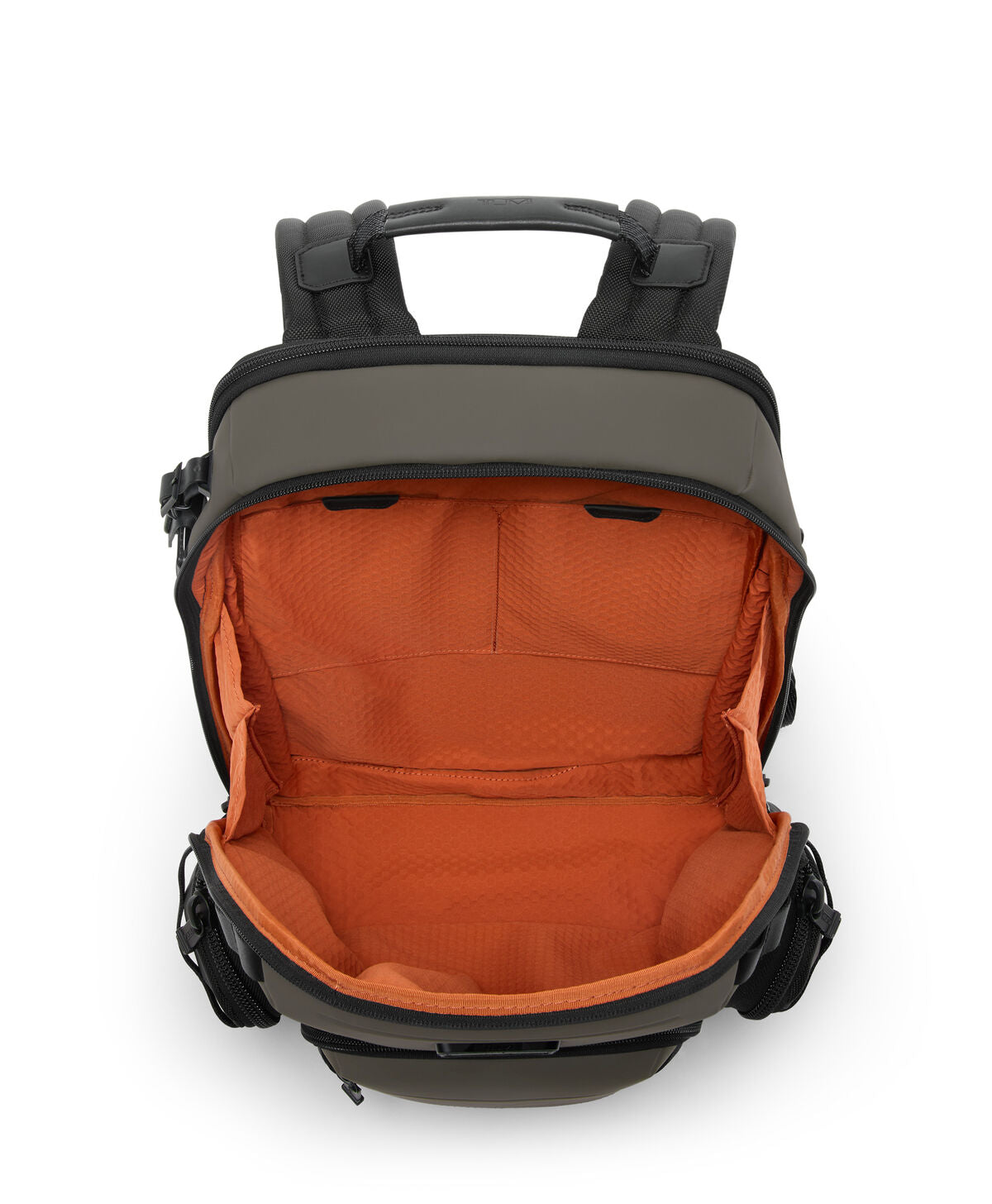 TUMI Alpha Bravo Navigation Backpack Terra Brown open interior